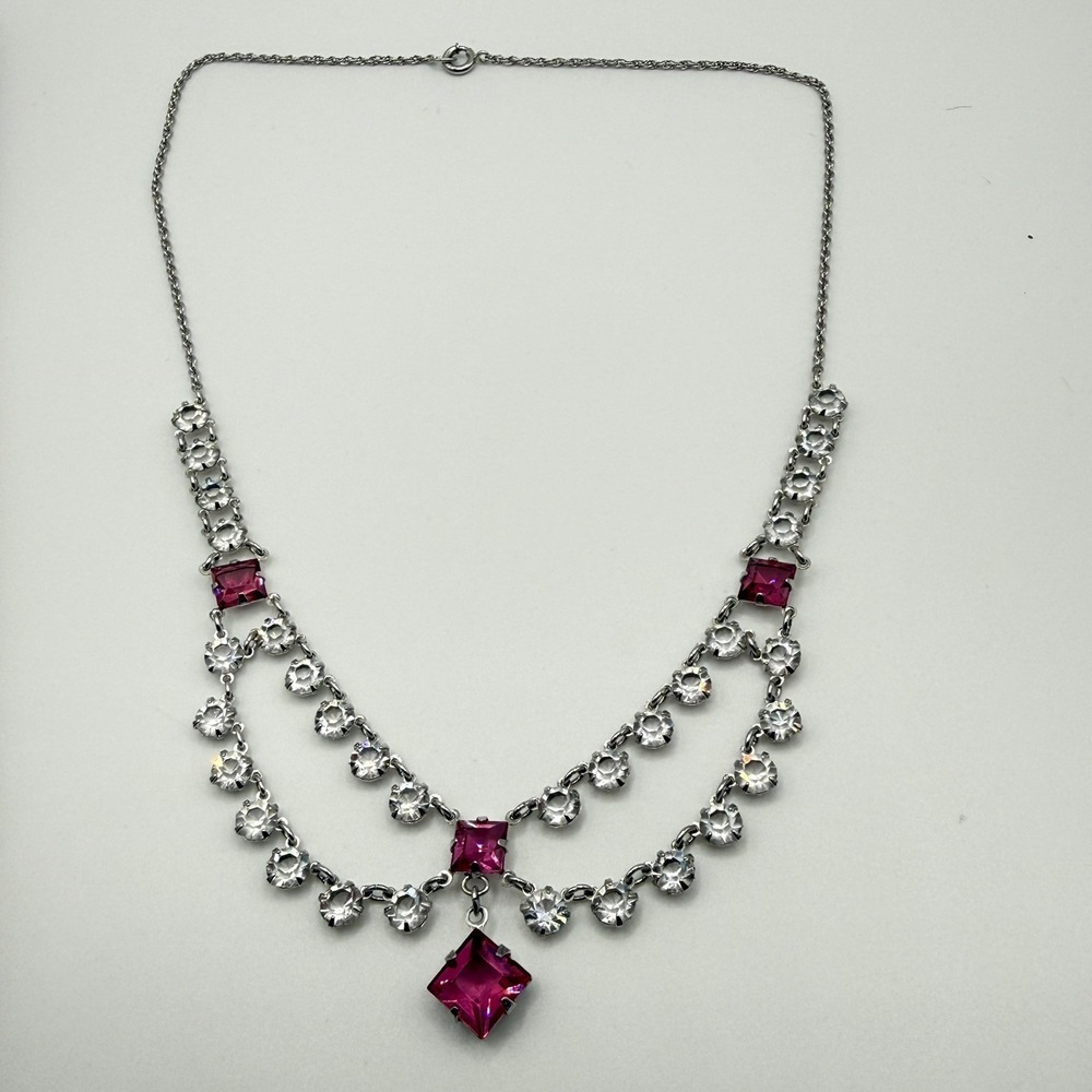 Vintage Art Deco 12k Gold Filled Open Back Crystal Riviere Festoon Necklace